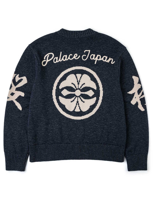 PALACE EVISU Denim-Effect Knit Bomber Jacket